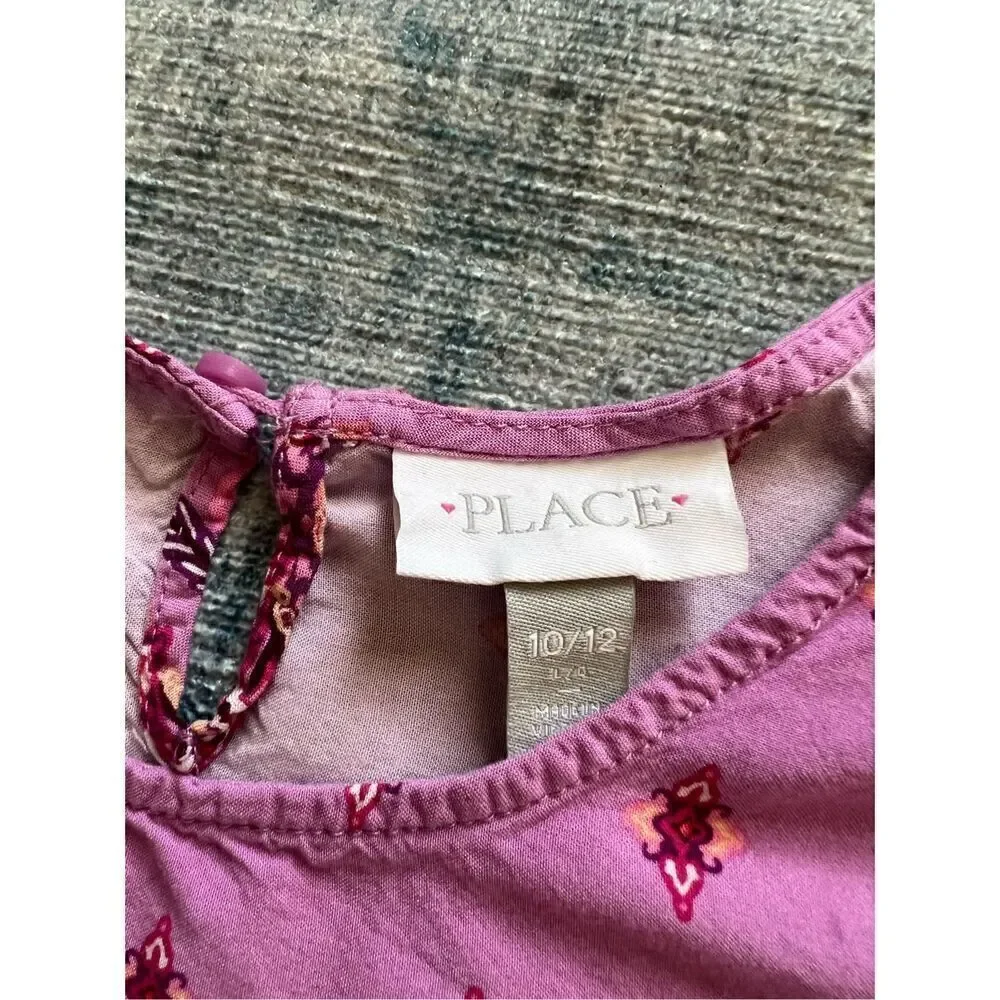 Children's Place Pink Flutter Sleeve Paisley Print Dress Girls Large 10 - 12